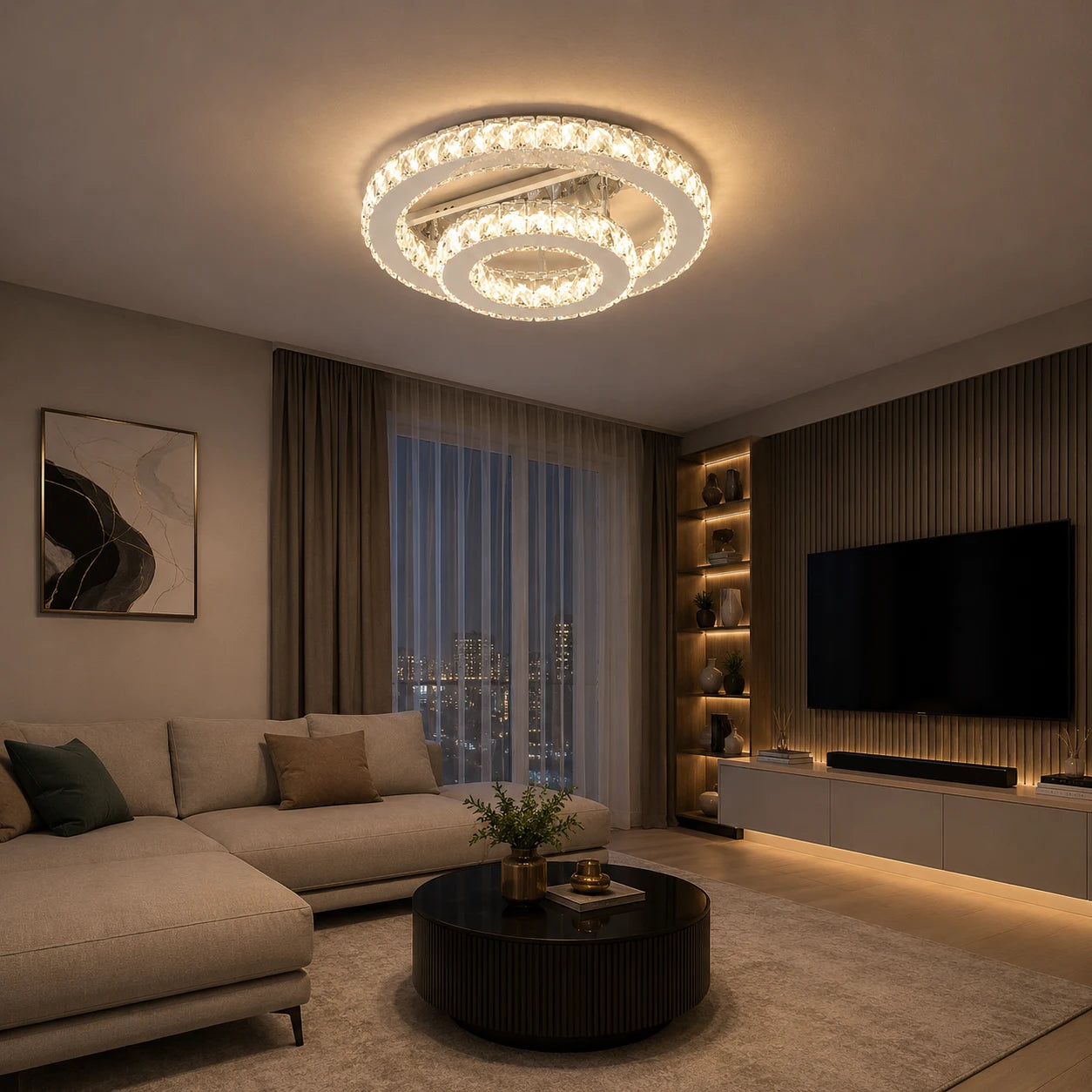 Lustră LED dublă 66W cu cristale și telecomandă, finisaj cromat, 3000–6500K – 78001/1+1CR