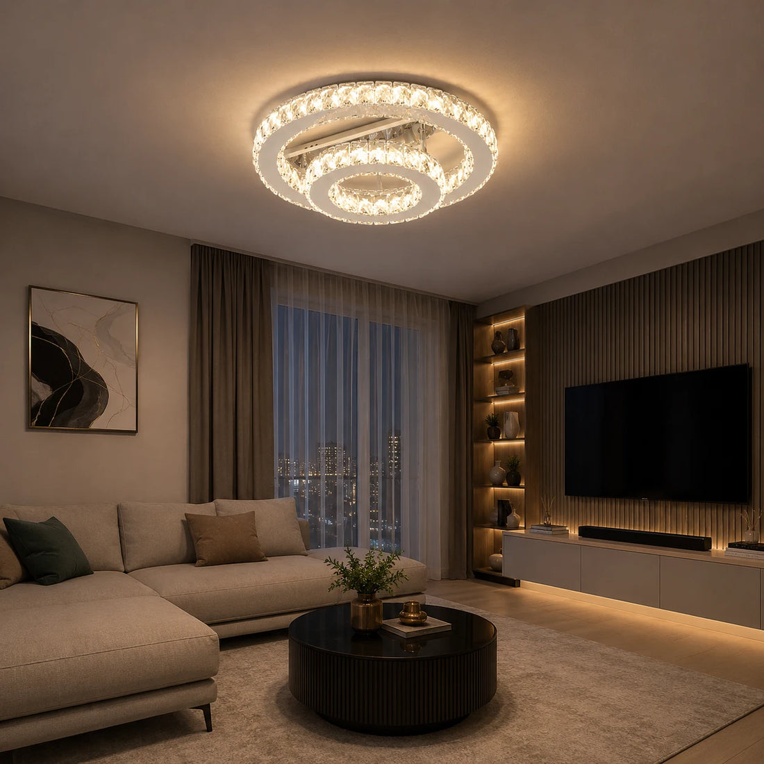 Lustră LED dublă 66W cu cristale și telecomandă, finisaj cromat, 3000–6500K – 78001/1+1CR