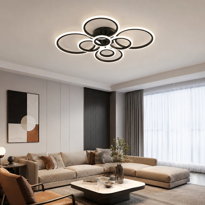 Lustra LED moderna, 180W, lumină reglabilă 3000–6500K, cu telecomanda, 7728/4+4 BK