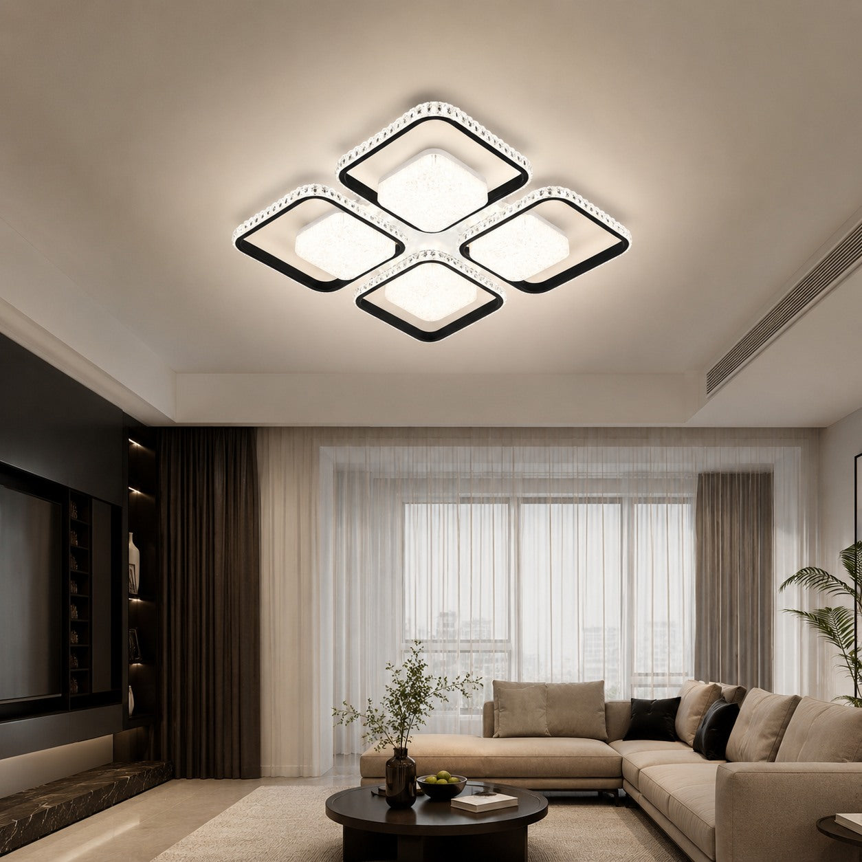 Lustra LED moderna, 530×530×70 mm, 108×2W, telecomanda, 26233/4+4 WH