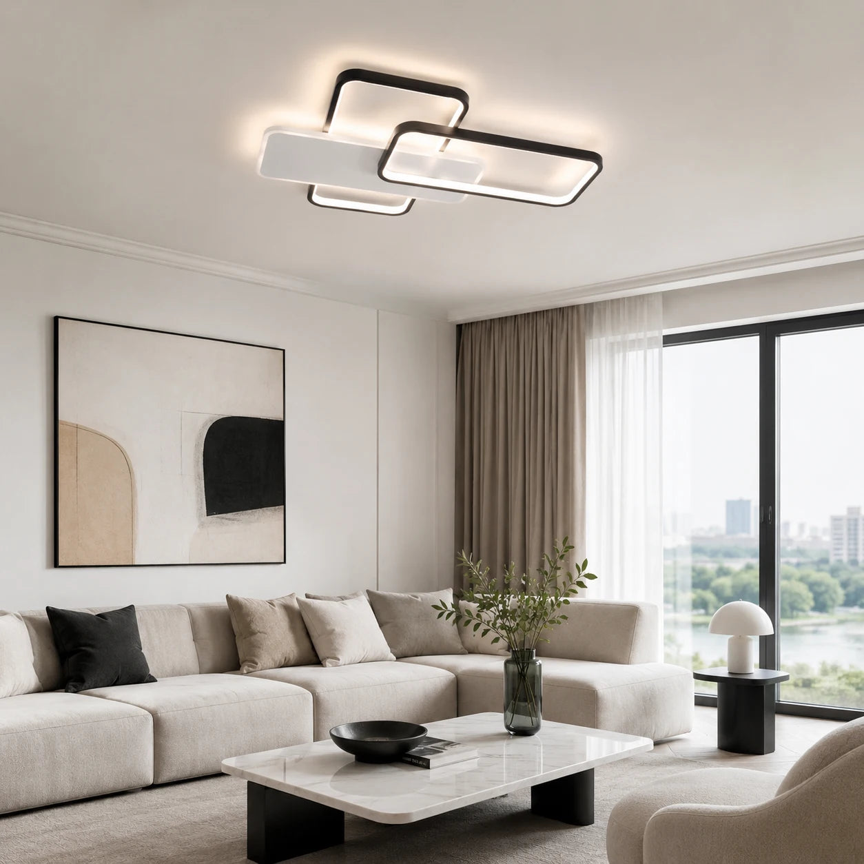 Lustră LED modernă cu telecomandă, 122W, lumină reglabilă 3000–6500K – model 9906/2 WH+BK