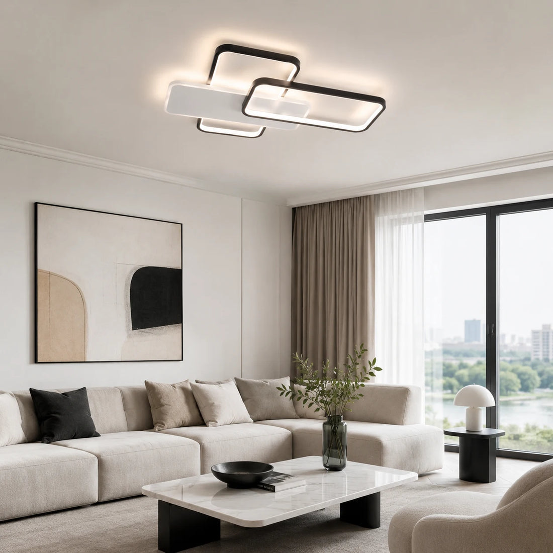 Lustră LED modernă cu telecomandă, 122W, lumină reglabilă 3000–6500K – model 9906/2 WH+BK