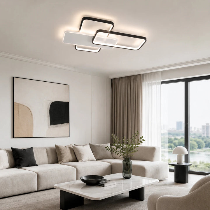 Lustră LED modernă cu telecomandă, 122W, lumină reglabilă 3000–6500K – model 9906/2 WH+BK
