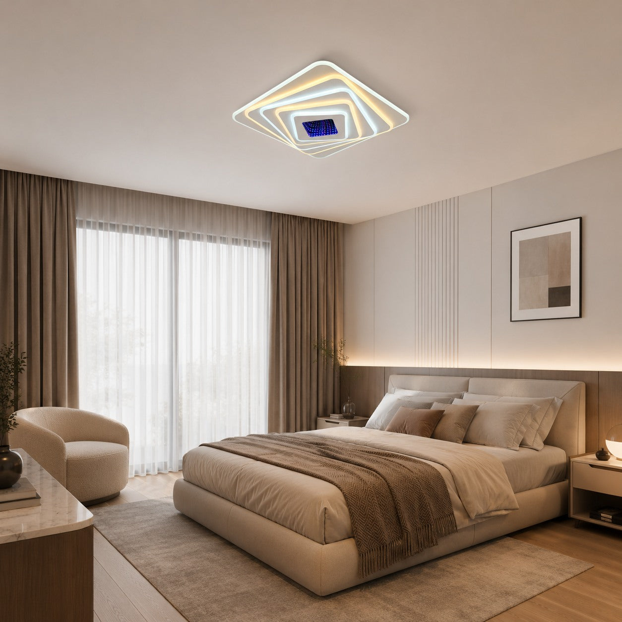 Lustra LED paatrata 19129/500D – 243W, lumina reglabila, cu telecomanda