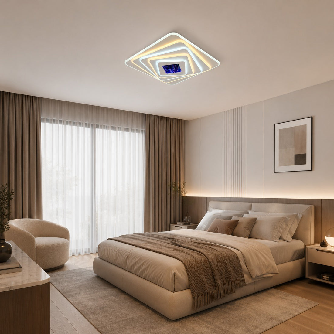 Lustra LED paatrata 19129/500D – 243W, lumina reglabila, cu telecomanda