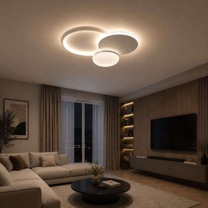 Lustră LED rotundă albă cu lumină reglabilă și telecomandă – 66056WH