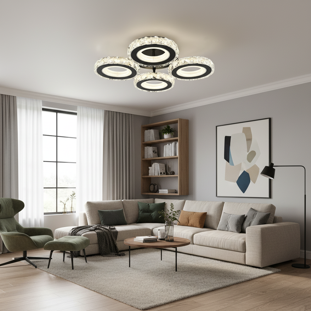 Lustra LED 19373/4WH+CR cu telecomandă, 96W, lumină reglabilă 3000–6500K, design modern alb și crom 19373/4BK