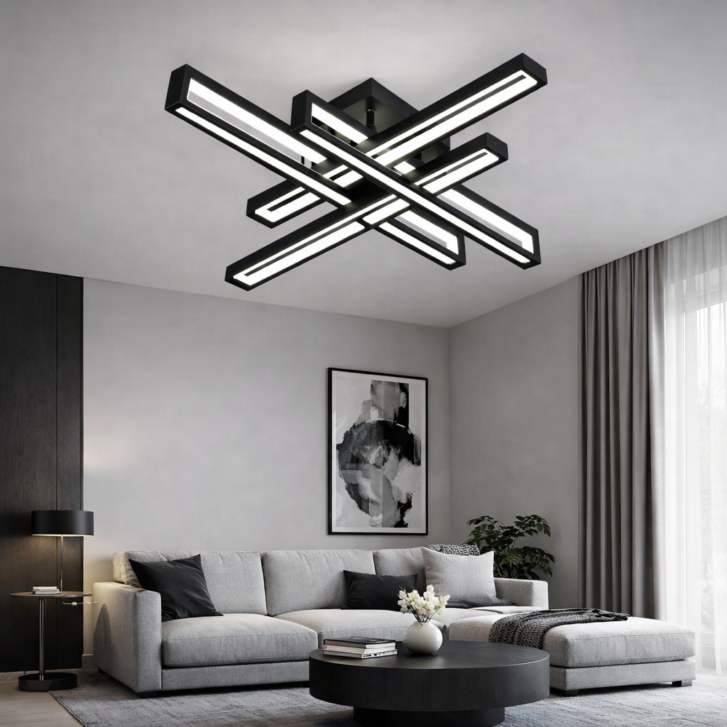 Lustra LED Neagra 4 Brate, 212W, 3000-6500K, Telecomanda Inclusa, Model L77285/2+2