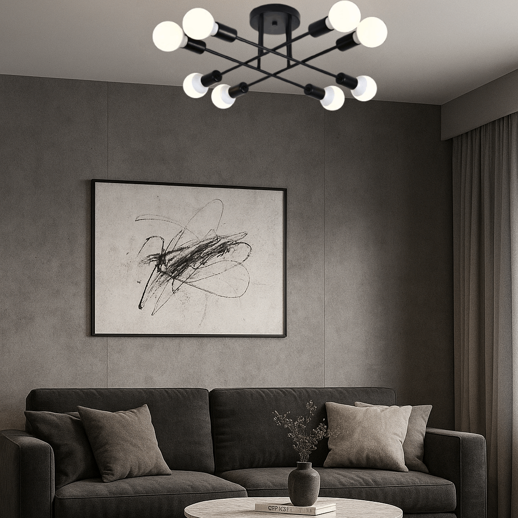 Lustra LED modernă neagră cu 8 becuri – Design minimalist E27 – 9855-8 1