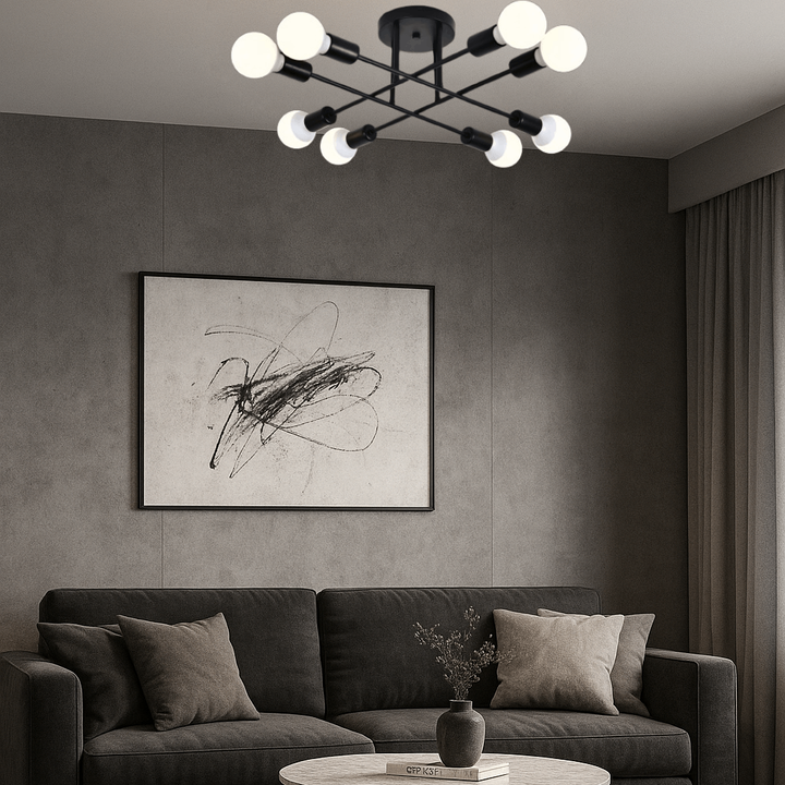 Lustra LED modernă neagră cu 8 becuri – Design minimalist E27 – 9855-8 1