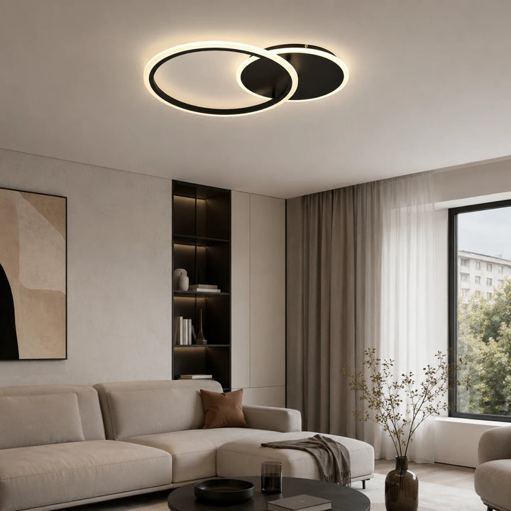 Lustra led LED cu cercuri, model 8888/2BK , Negru, telecomandă, 66W