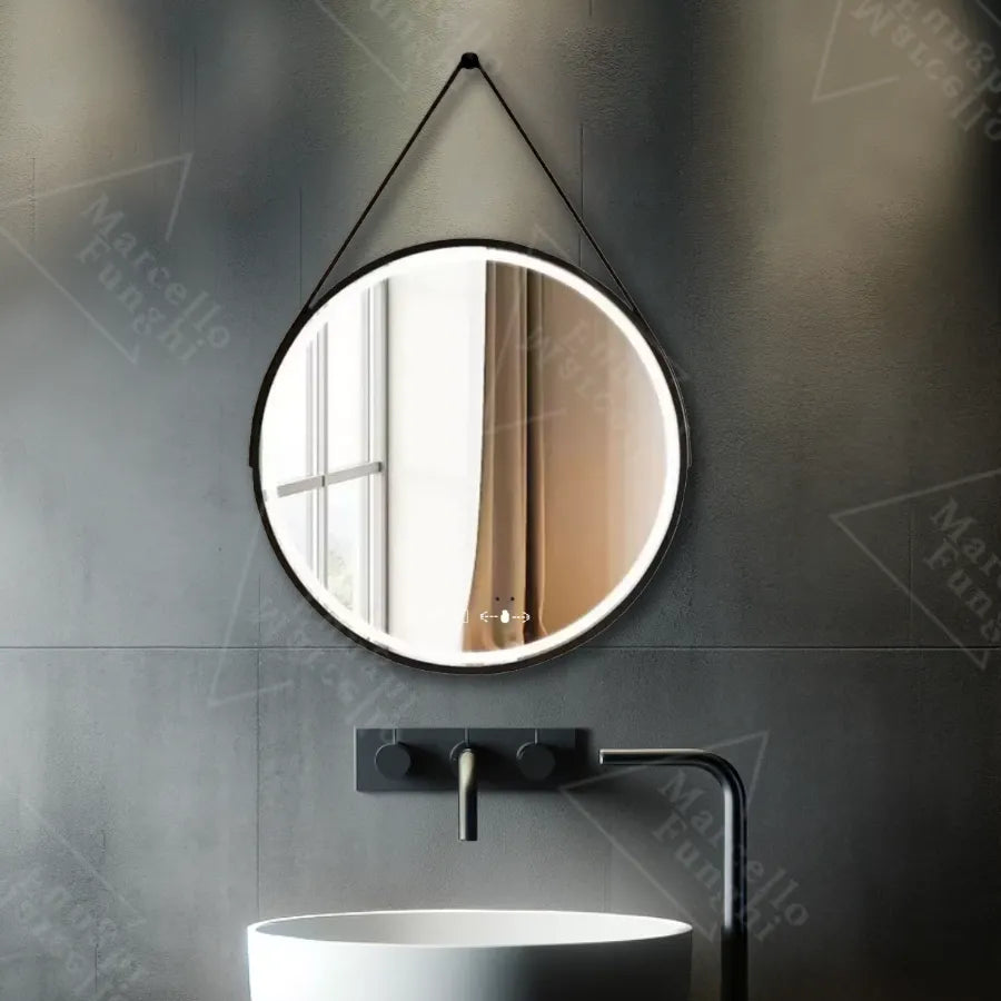 Oglinda LED Touch Colt – 50x50 cm, cu senzor, ceas, temperatură și sistem de dezaburire | Ramă neagră