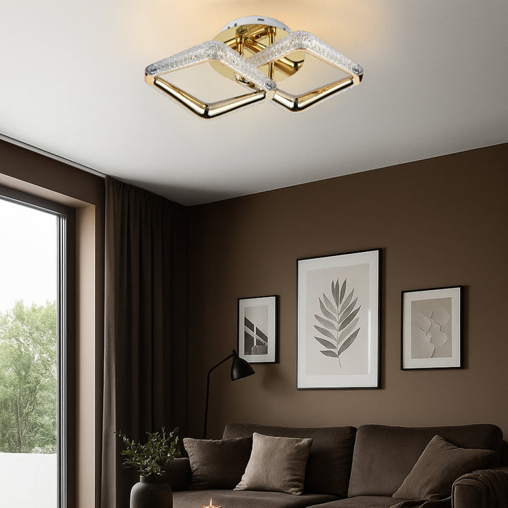 Lustra LED aurie cu două pătrate decorative și telecomandă – 36W, lumină reglabilă 3000–6500K – P013-2