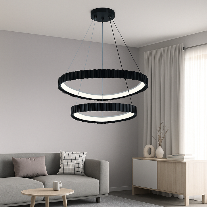 Pendul LED dubla negru suspendat cu telecomanda – design ondulat modern – 132W – L77260/630+430 MB