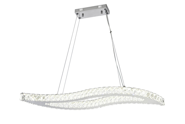 Pendul LED cu cristale, design ondulat dublu, 120W, 910×310×1500 mm, lumina reglabila 3000K–6500K, telecomanda inclusa