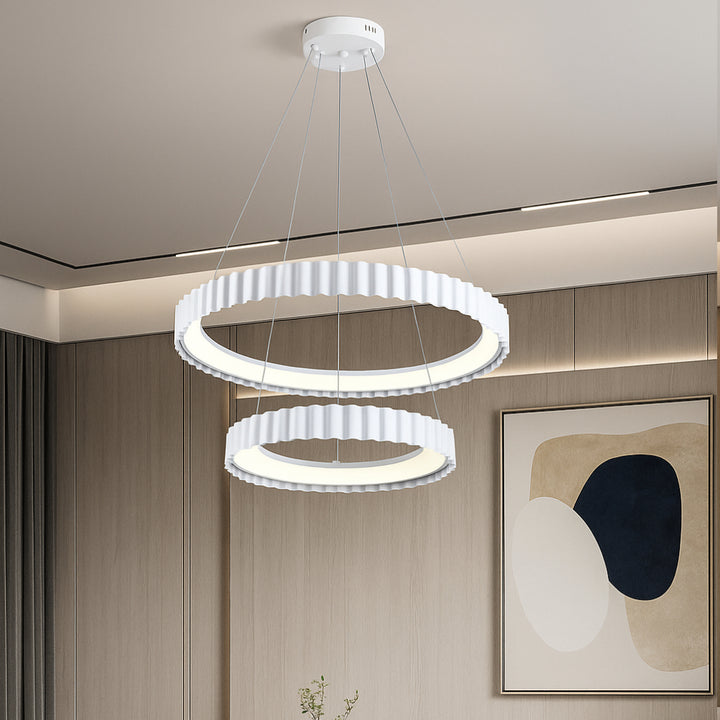 Pendul LED dublu alb suspendat cu telecomandă – design ondulat modern – 122W – L77259/400+600 WH