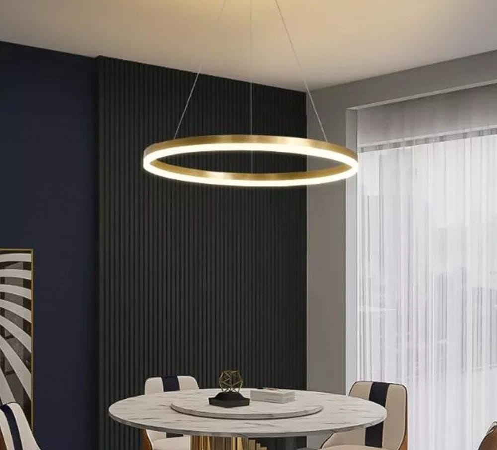 Pendul LED cu telecomanda, 55W, lumina reglabila 2800K–6500K, Ø500 mm, design auriu modern