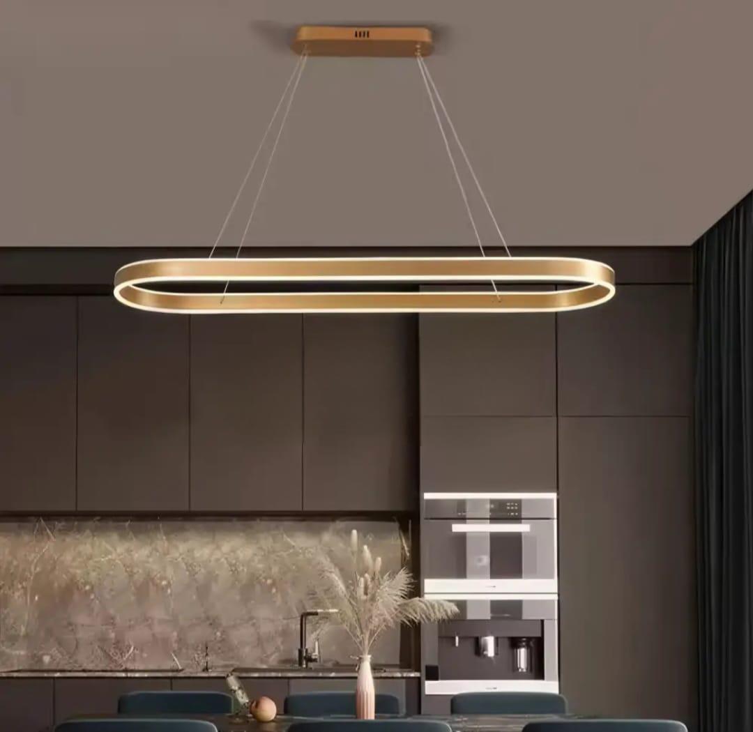 Pendul LED cu telecomanda, 140W, lumină reglabila 2800K–6500K, 800×300 mm, finisaj auriu modern