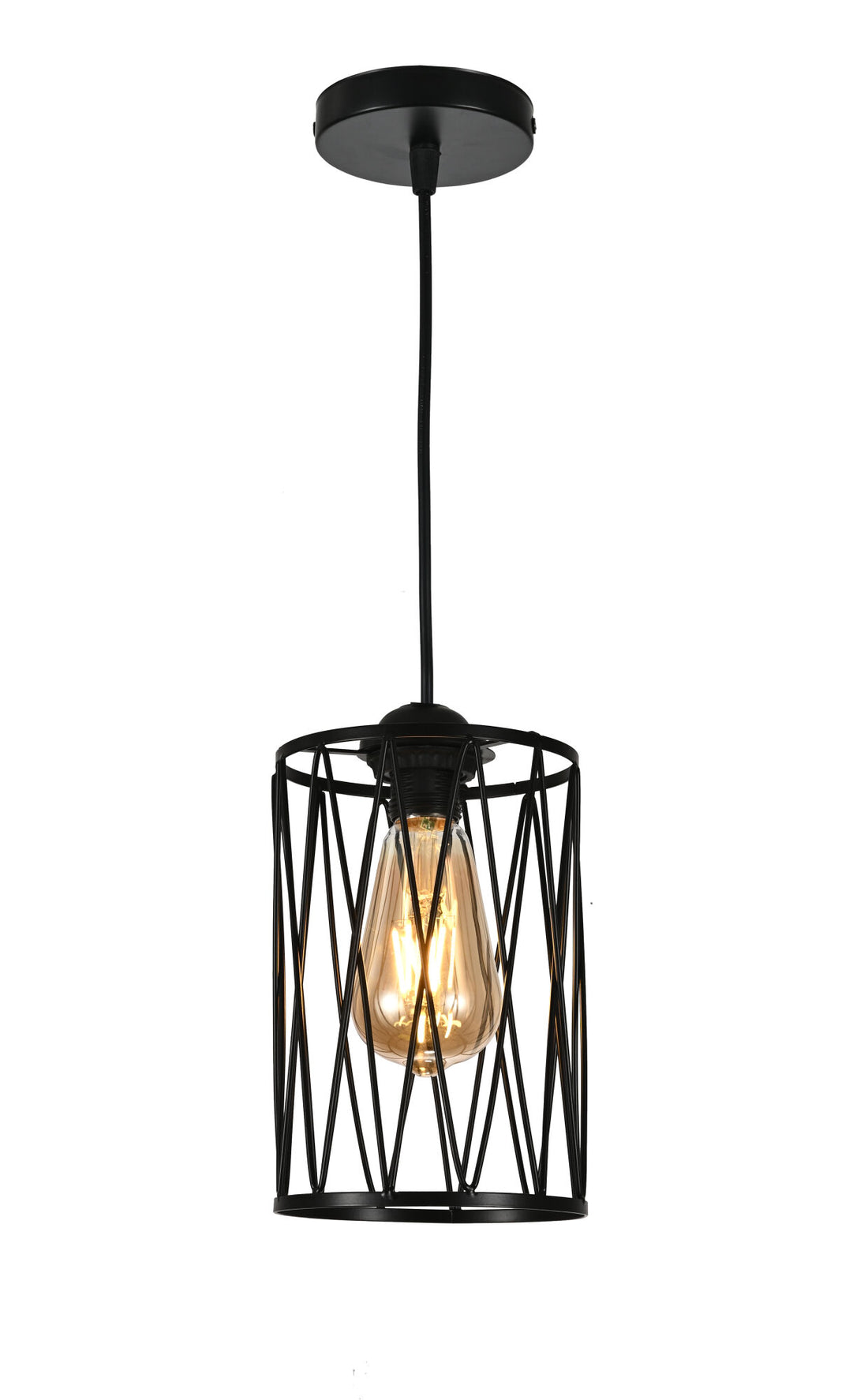 Pendul metalic industrial, Ø140×H200 mm, 1xE27 max 60W, cușcă decorativă neagră, fără telecomandă