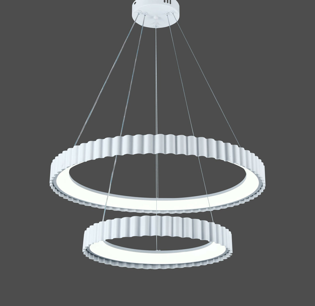 Pendul LED dublu alb suspendat cu telecomandă – design ondulat modern – 122W – L77259/400+600 WH