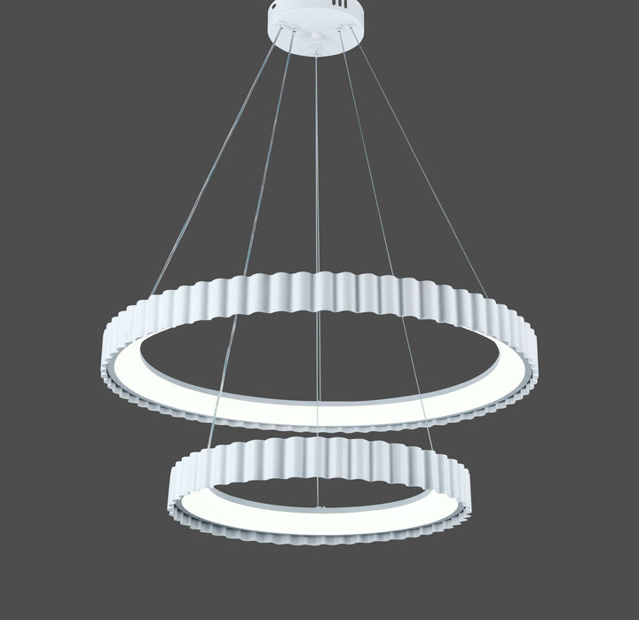 Pendul LED dublu alb suspendat cu telecomandă – design ondulat modern – 122W – L77259/400+600 WH
