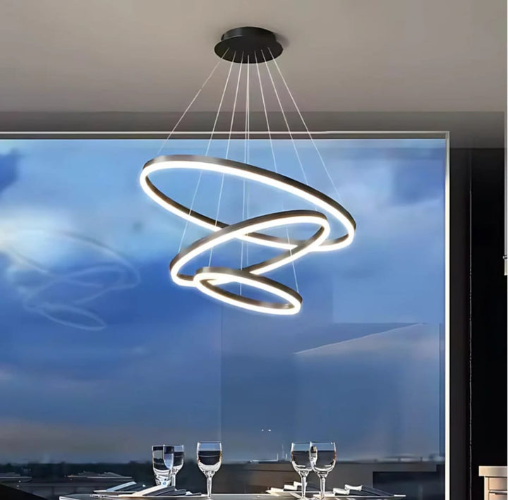 Pendul LED cu telecomandă, 140W, lumină reglabilă 3000K–6500K, Ø600×H1500 mm, finisaj Negru