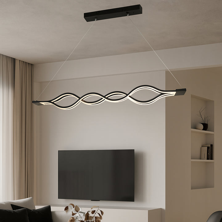 Pendul  LED suspendat FL002 BK – 80×2W, 1025×80×530 mm, 3000–6500K, design ondulat cu telecomanda