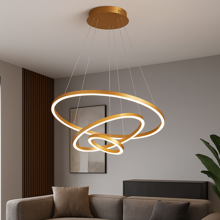 Pendul LED decorativ cu telecomanda, 152W, Ø600×H1500 mm, design suspendat pe mai multe niveluri