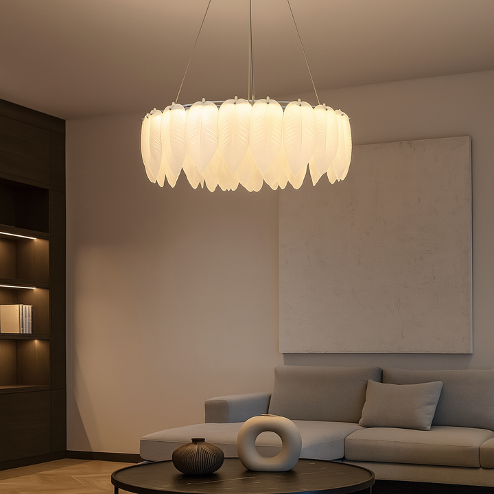 Candelabru LED L500×H185 mm, LED 96W, design cu cristale verticale și structură aurie modernă