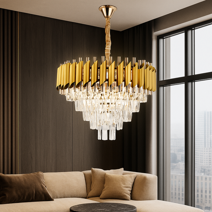 Candelabru, dimensisune 50cm E27 Auriu-Negru 7 Becuri Cristale N9001/500FG+BK