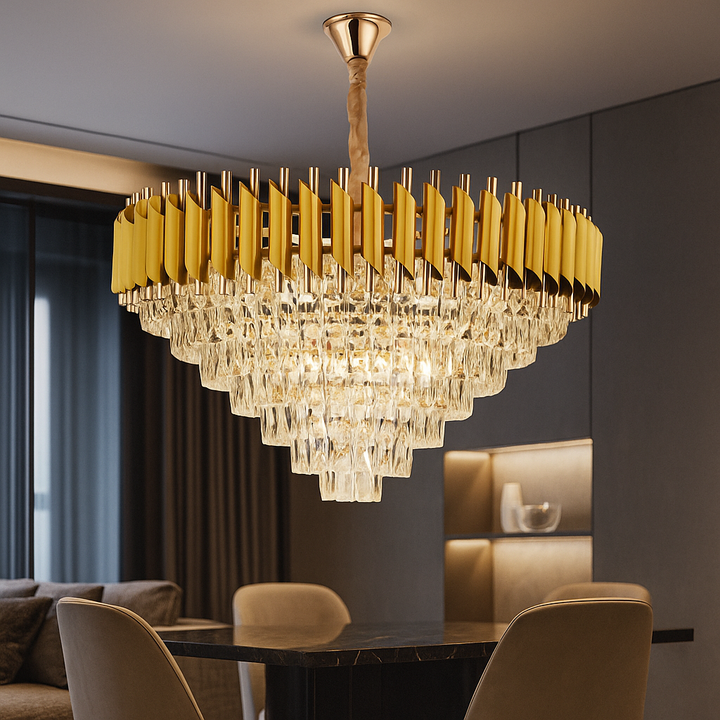 Candelabru, dimensiunea 80cm E27 Auriu 12 Becuri Cristale N9001/800FG