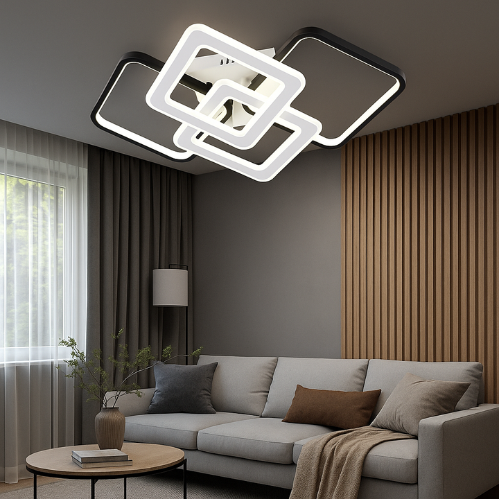 Lustră LED 67cm 164W Modernă cu 3 Tipuri de Lumină și Telecomandă Alb-Negru – Model 9011/S4+1WH+BK