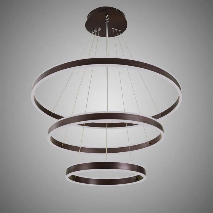 Pendul  LED Suspendată 3 Cercuri, 400W cu Telecomandă, Dimabilă 3000K–6500K, Design Modern Maro – SJ030-800-600-400