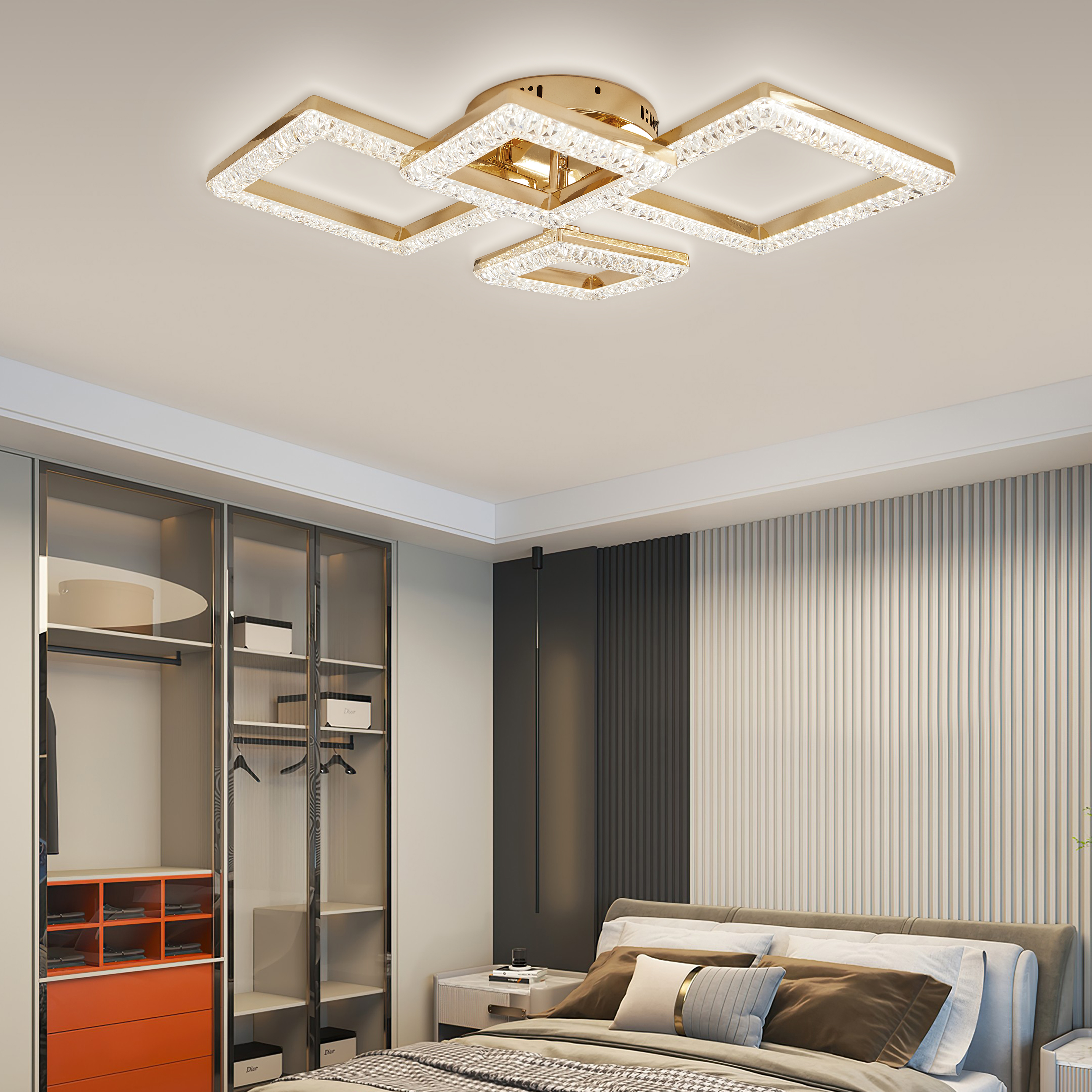 Lustra LED modernă T8001/2+2 FG cu telecomandă, 120W, lumină reglabilă 3300K-6500K