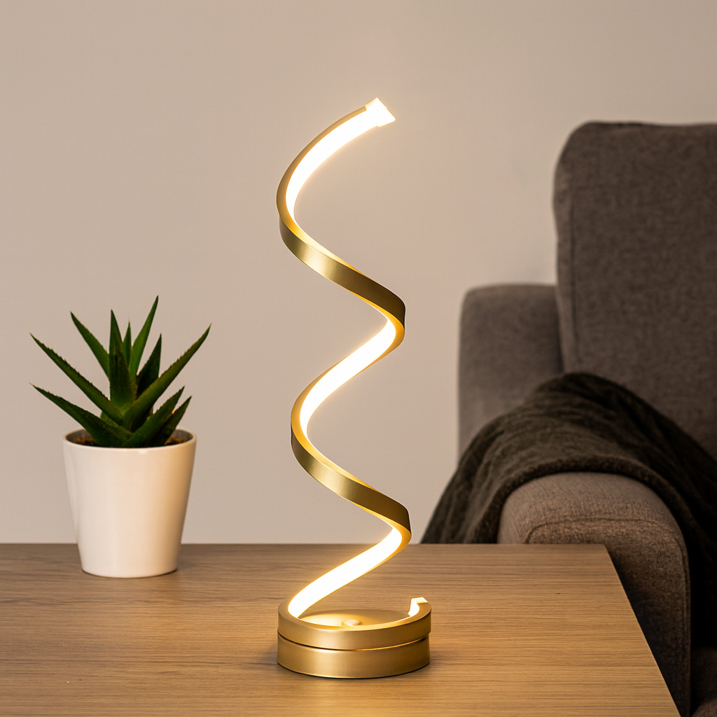 Veioza LED de birou spiralata, D120×H460 mm, 38W, auriu, 8611-GD