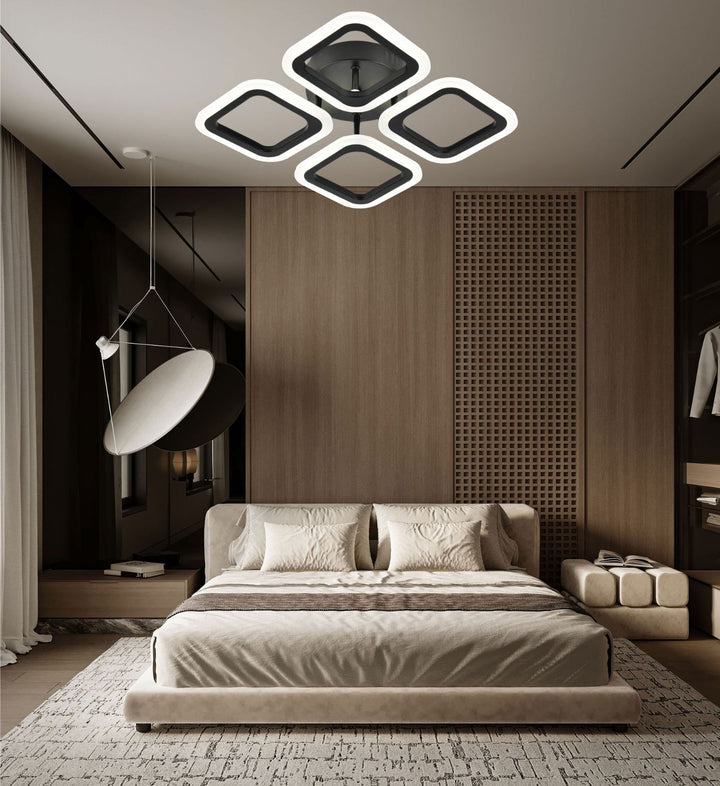 Lustra LED moderna cu telecomanda, 56W, 3000–6500K, 335×335×70 mm – model W8036/4BK