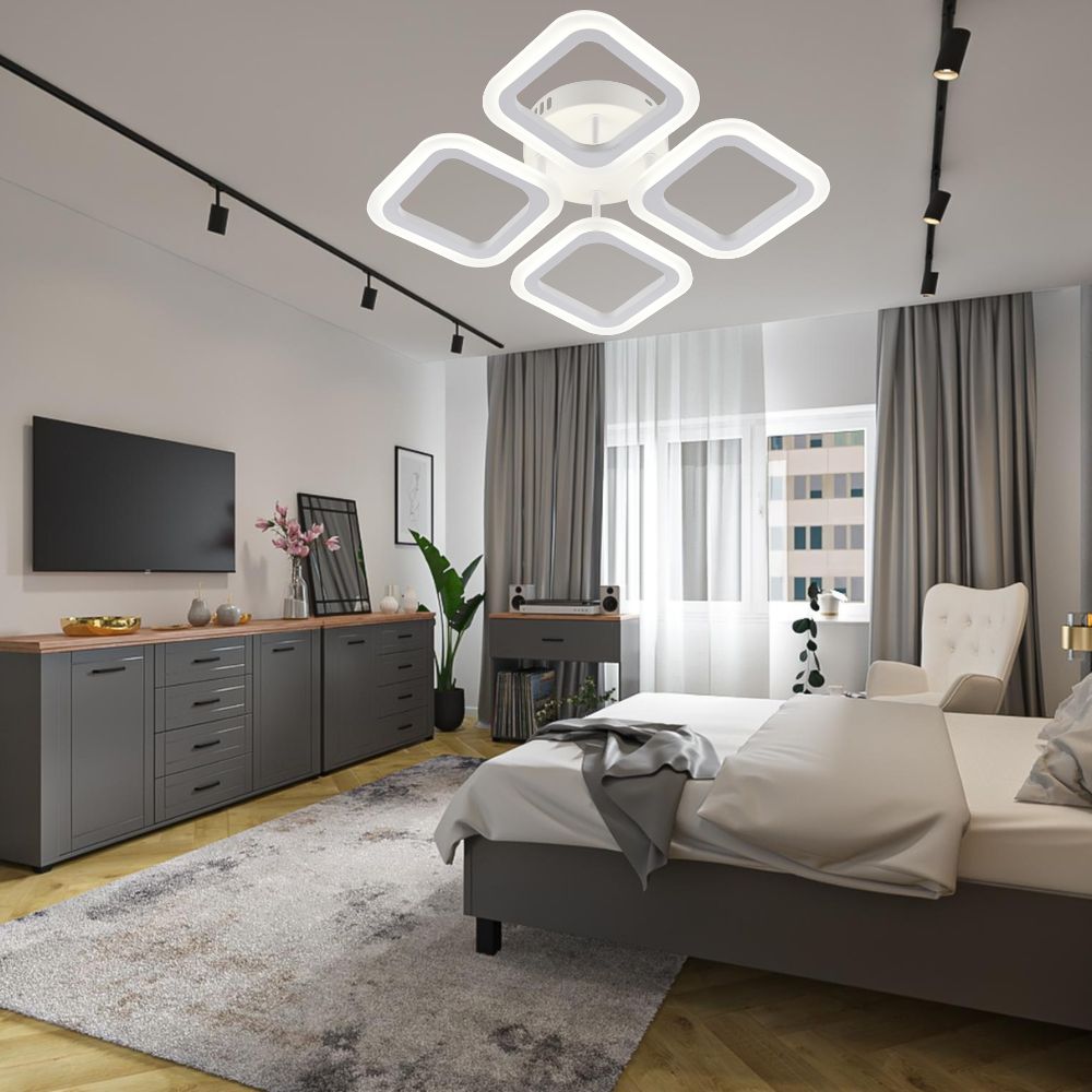 Lustra LED modernă cu telecomandă, 56W, 3000–6500K, 335×335×70 mm – model W8036/4WH