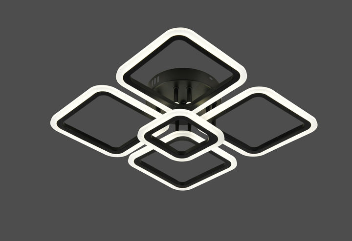 Lustra LED moderna cu telecomanda, 102W, 3000–6500K, 445×445×110 mm – model W8036/4+1BK