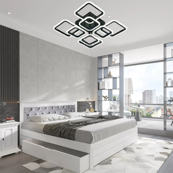 Lustra LED moderna cu telecomanda, 144W, 3000–6500K, 525×525×140 mm – model W8036/4+4BK