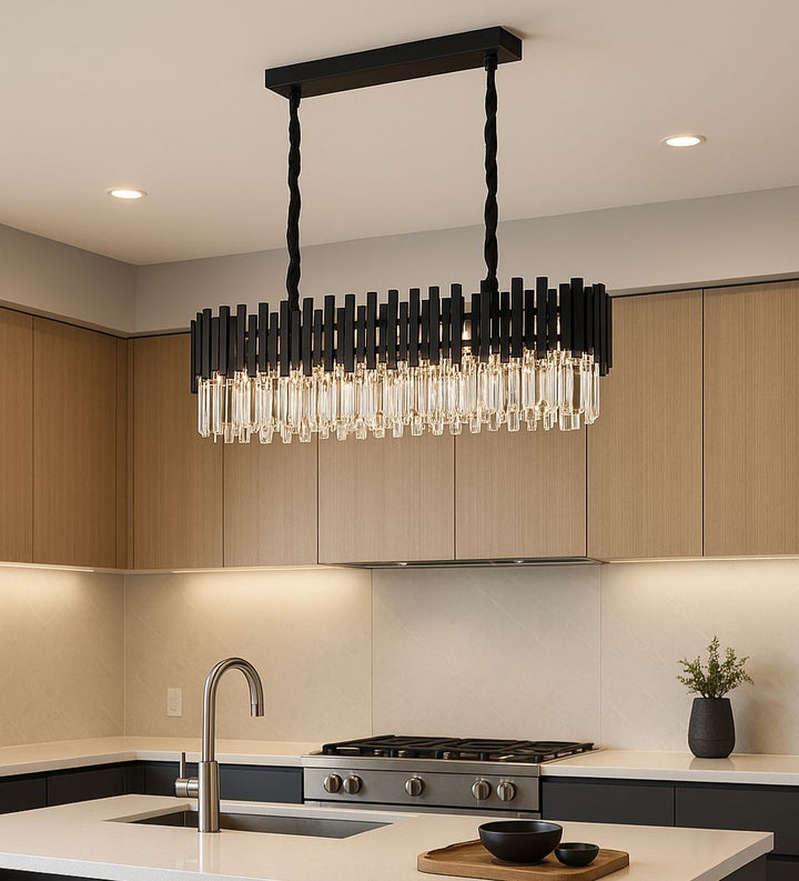 CANDELABRU NEGRU CU CRISTALE, 8×E27, Ø800+300 CM, DESIGN ELEGANT