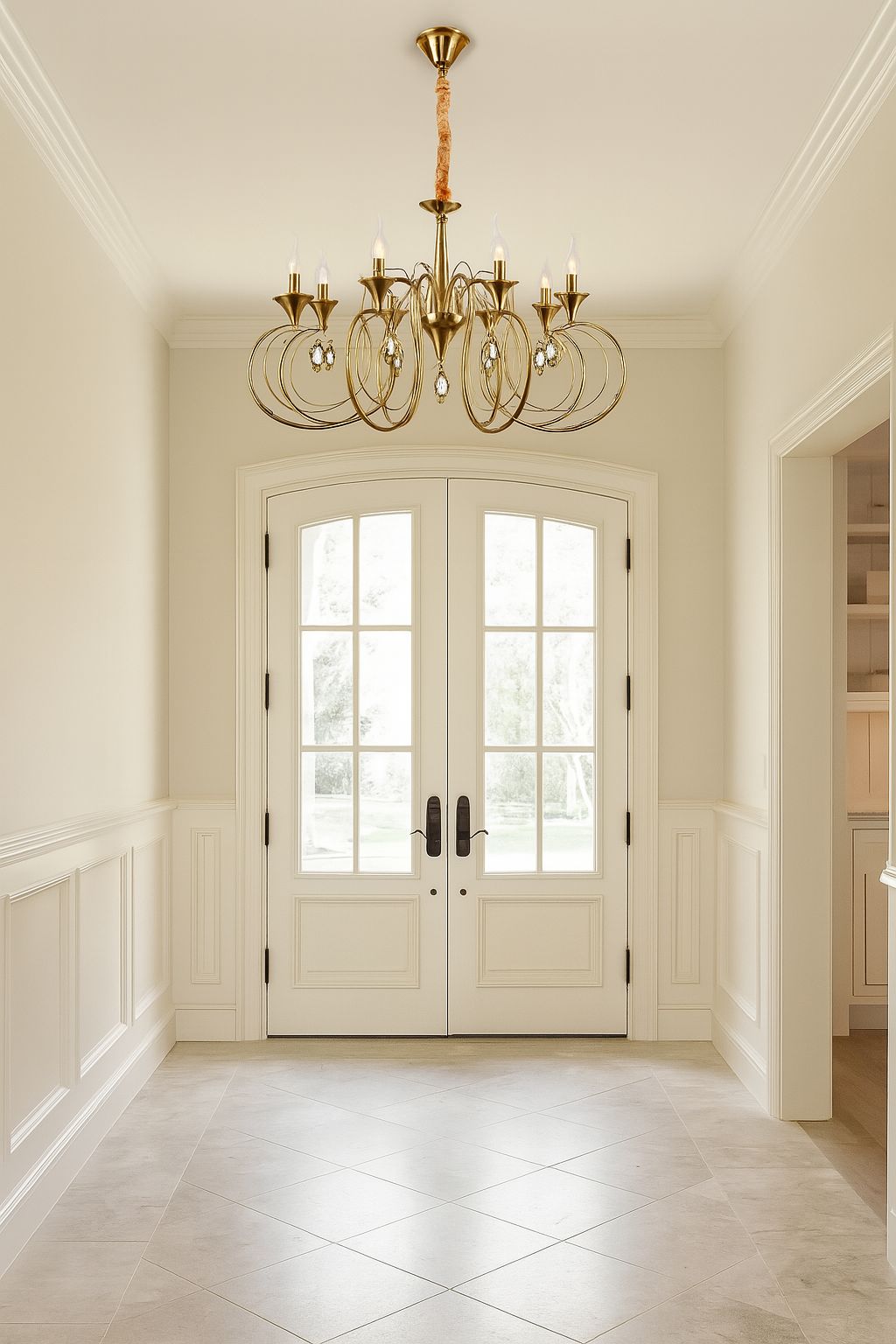CANDELABRU CU 8 BRAȚE E14, CUPRU ANTIC, Ø450×H430 MM, DESIGN CLASIC CU CRISTALE DECORATIVE