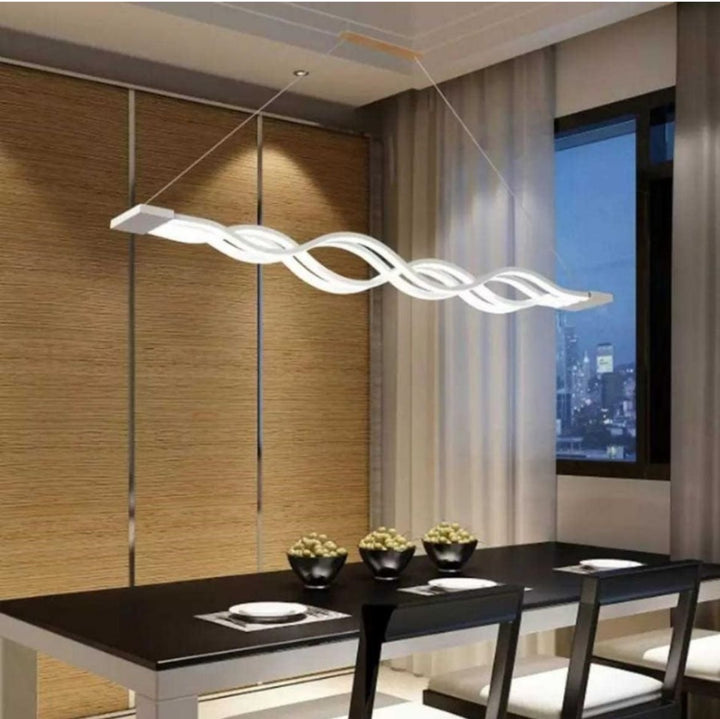 PENDUL LED SUSPENDAT FL002 BK – 80×2W, 1025×80×530 MM, 3000–6500K, DESIGN ONDULAT CU TELECOMANDA