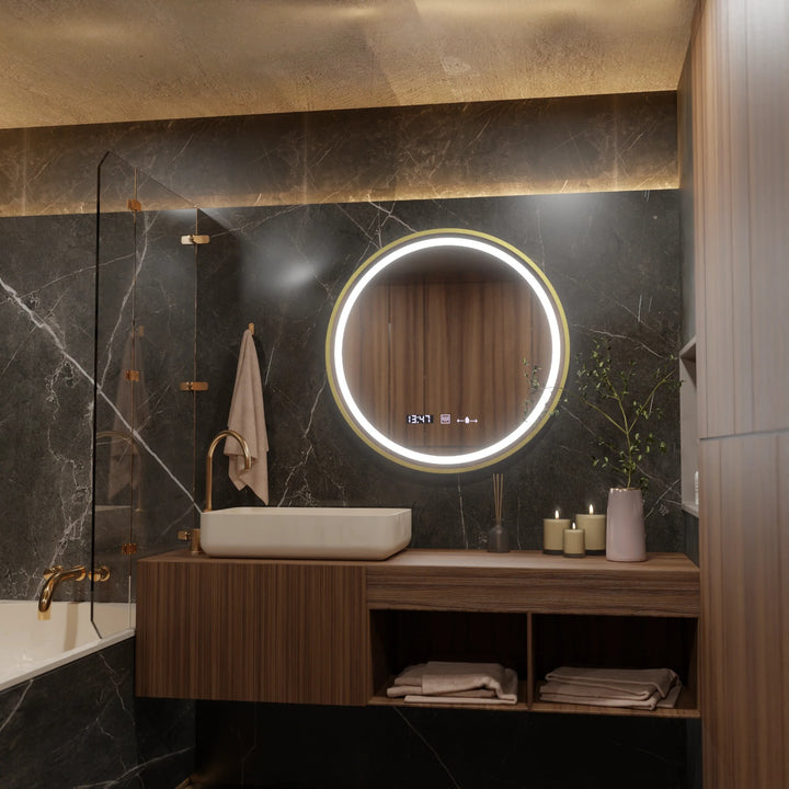 Oglinda LED Touch 70x70 cm – Sistem Dezaburire, Iluminare LED Cerc