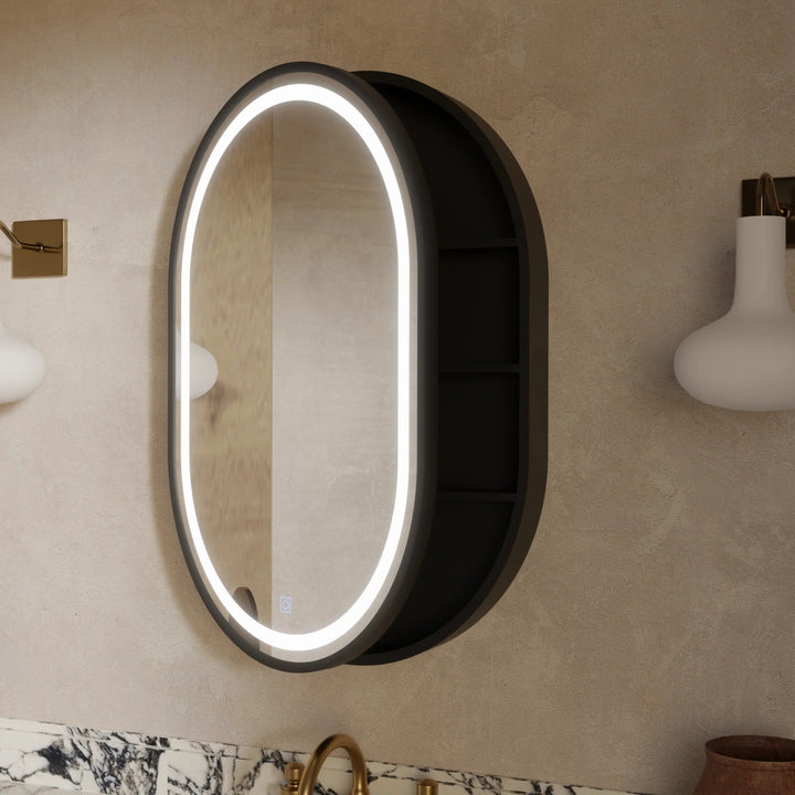 Dulap Baie cu Oglinda LED Ovala 50x80cm 3 Lumini si Dezaburire
