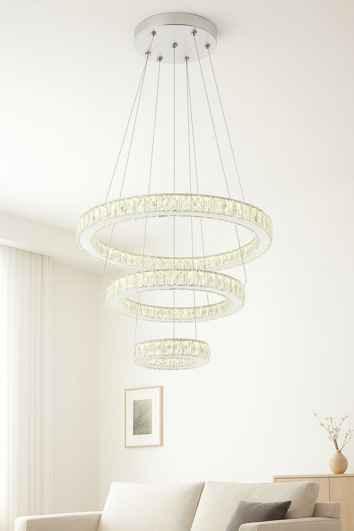 PENDUL LED CRISTAL 3INELE CU TELECOMANDA 2.4G, 120W, Ø60CM, LUMINA REGLABILA ALB CALD-RECE