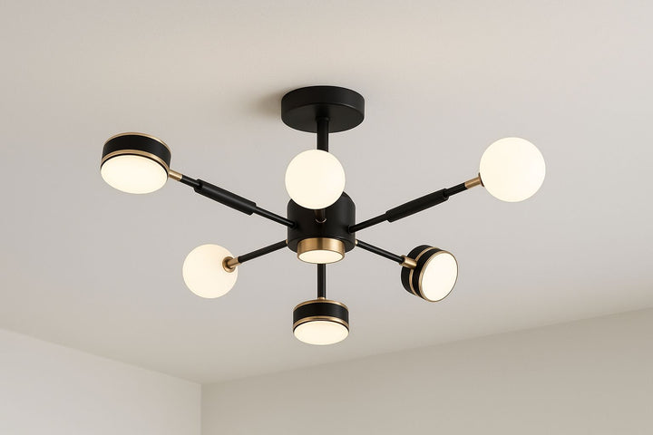 LUSTRA LED L77108-3+3+1BK+FGD, 82W, TELECOMANDĂ, LUMINĂ REGLABILĂ 3000K-6500K