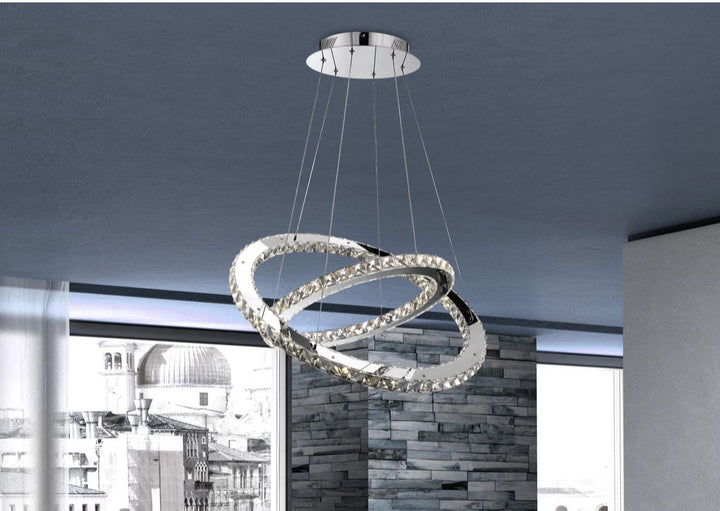 Pendul LED cristal cu 2INELE 50x30cm LUMINA REGLABILA