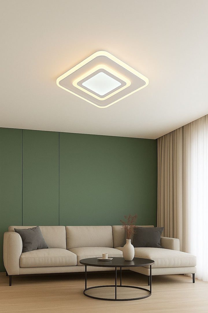 Plafoniera LED, Patrata, Moderna 6046/300A WH+CR – Alb & Crom, 39W, 3000K–6500K