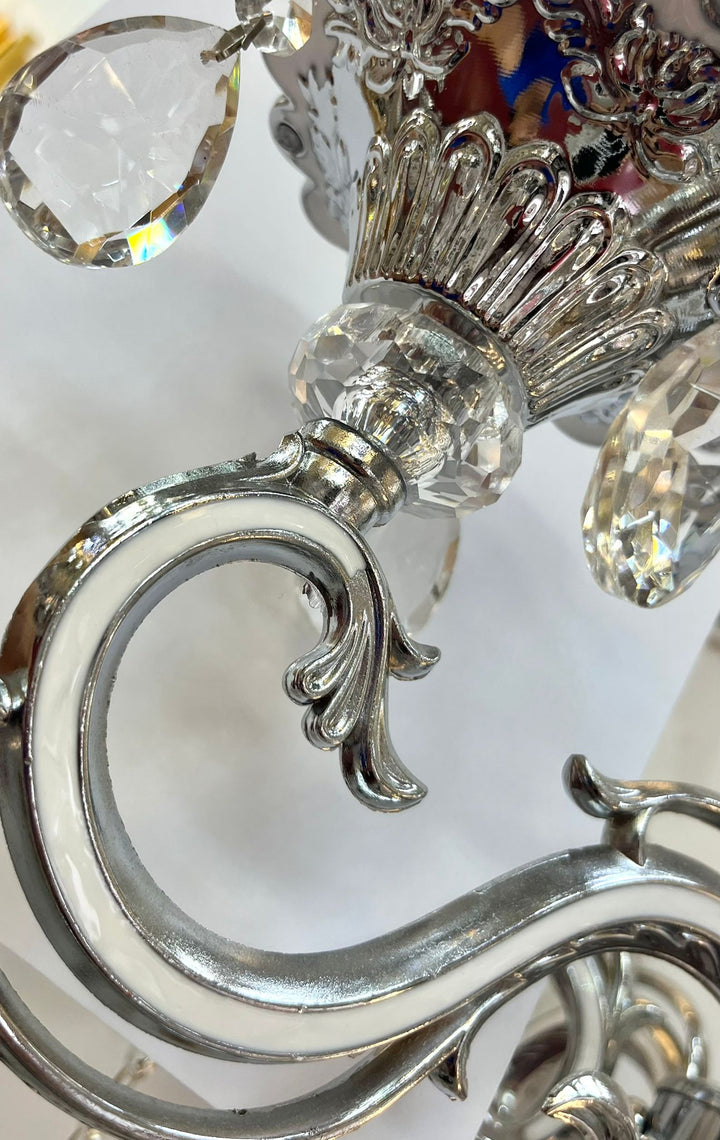 Candelabru Cu Cristale,12xE14 Clasic Cromat Pe Doua Nivele