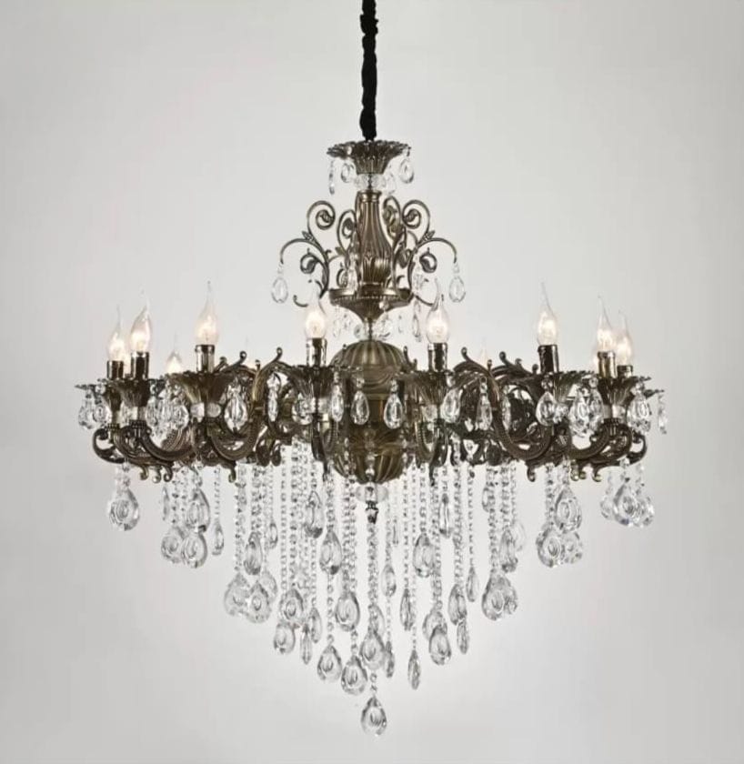 CANDELABRU CU CRISTALE,16XE14 CLASIC CROMAT PE DOUA NIVELE